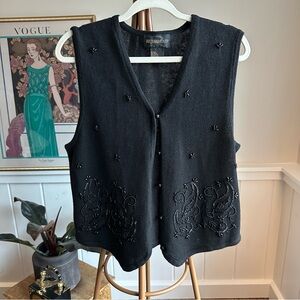 Vintage Black Embellished Knit Vest